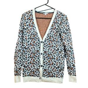 Volcom Womens Sweater Beige Leopard V Neck Button Front Cardigan Long Sleeve S